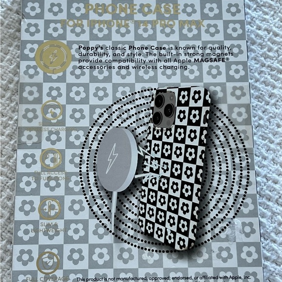 XO poppy iPhone 14 Pro Max phone cover MagSafe cover blackwhite check flower - Picture 3 of 3